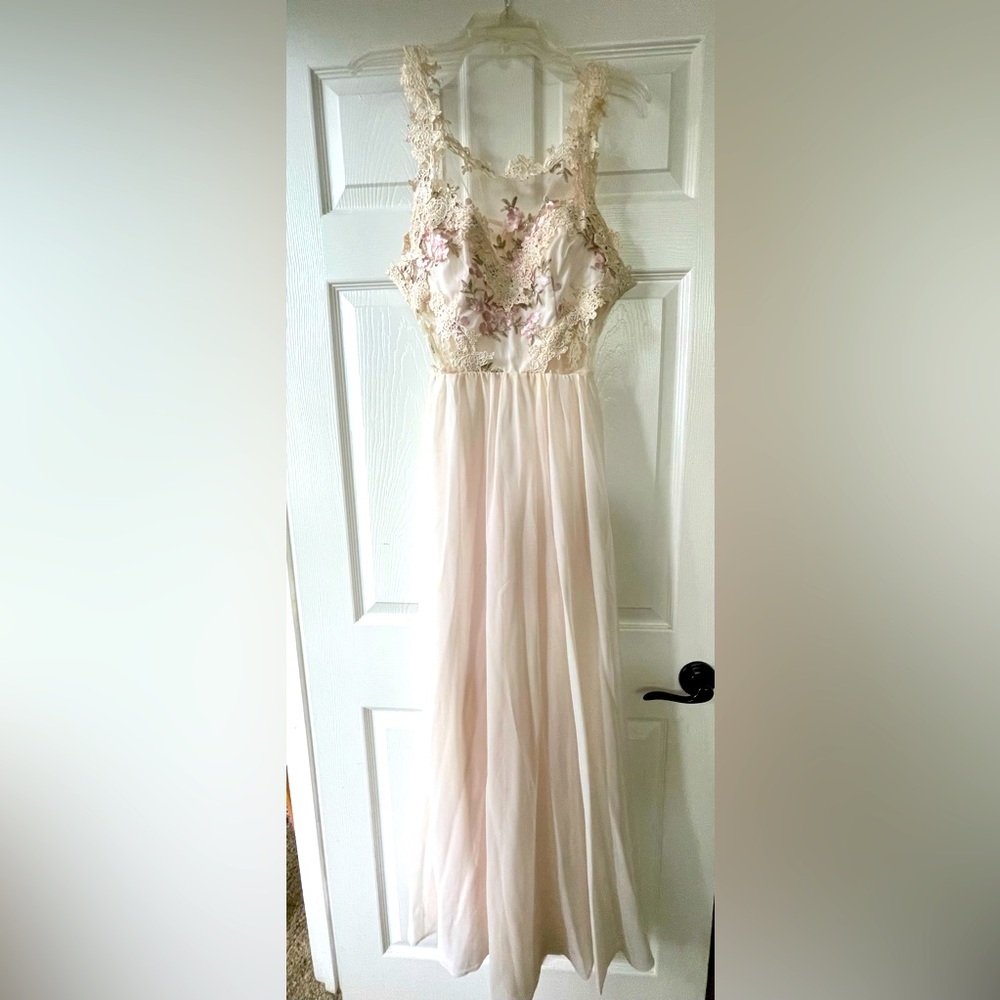Ivory embroidered chiffon dress